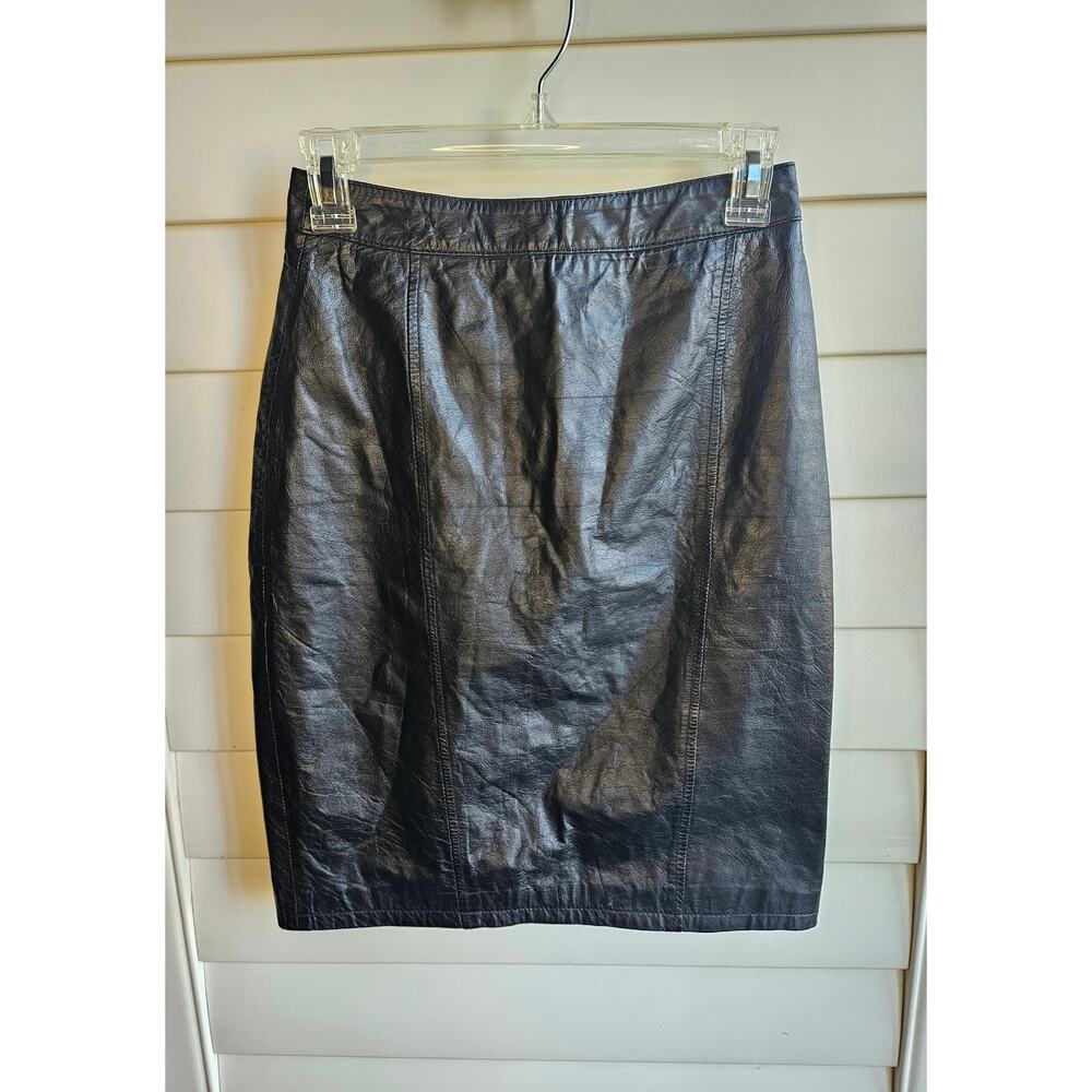Vintage Pelle Cuir Black Leather Skirt Size 8 Straight Pencil Skirt Mafia Wife